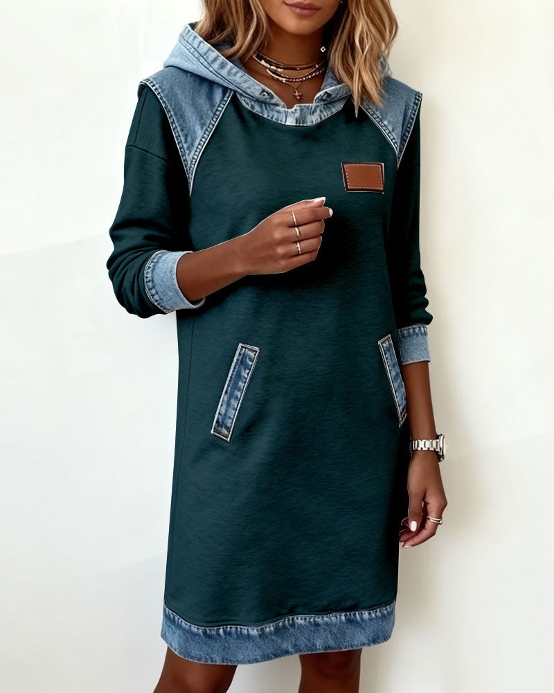 Tonia | Casual Jurk met Kap en Denim Accenten