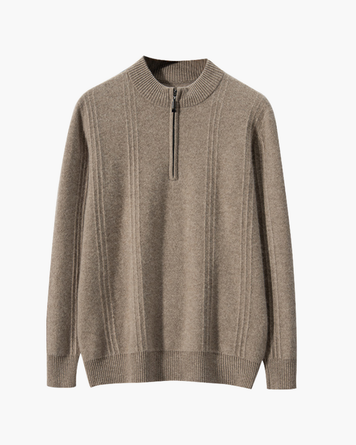 100% Kasjmier Geribde Half-Zip Trui
