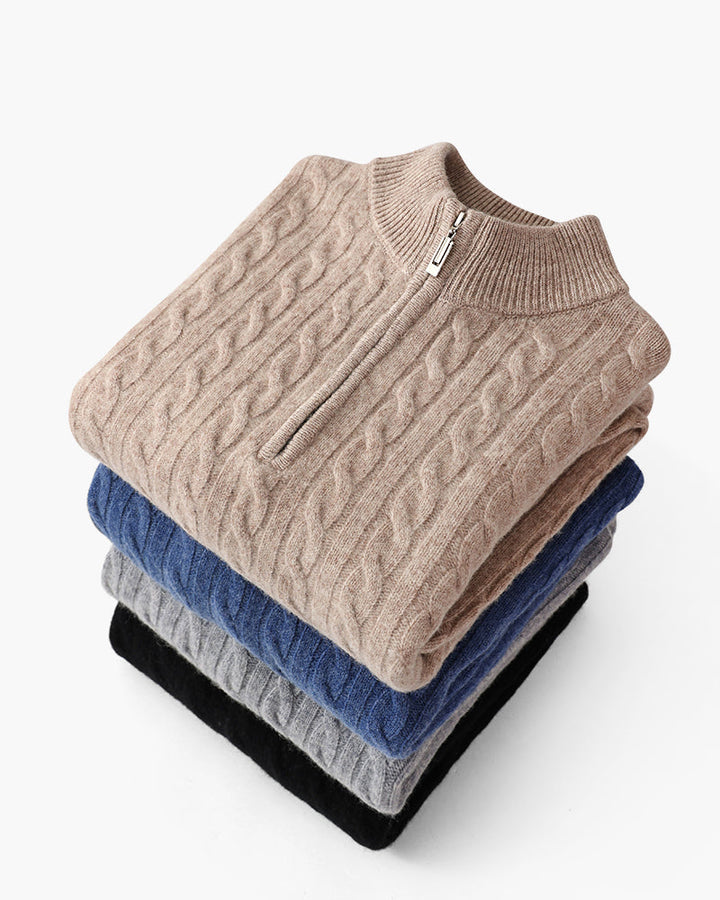 100% Kasjmier Geweven Half-Zip Trui