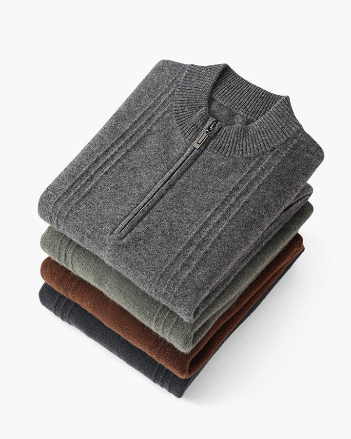100% Kasjmier Geribde Half-Zip Trui