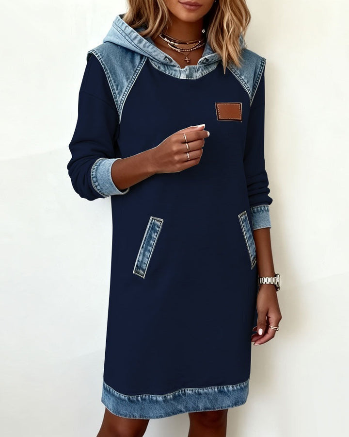 Tonia | Casual Jurk met Kap en Denim Accenten