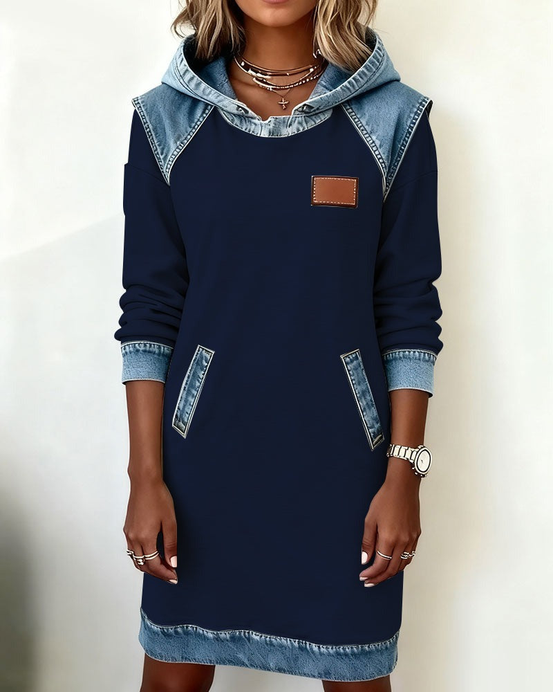 Tonia | Casual Jurk met Kap en Denim Accenten