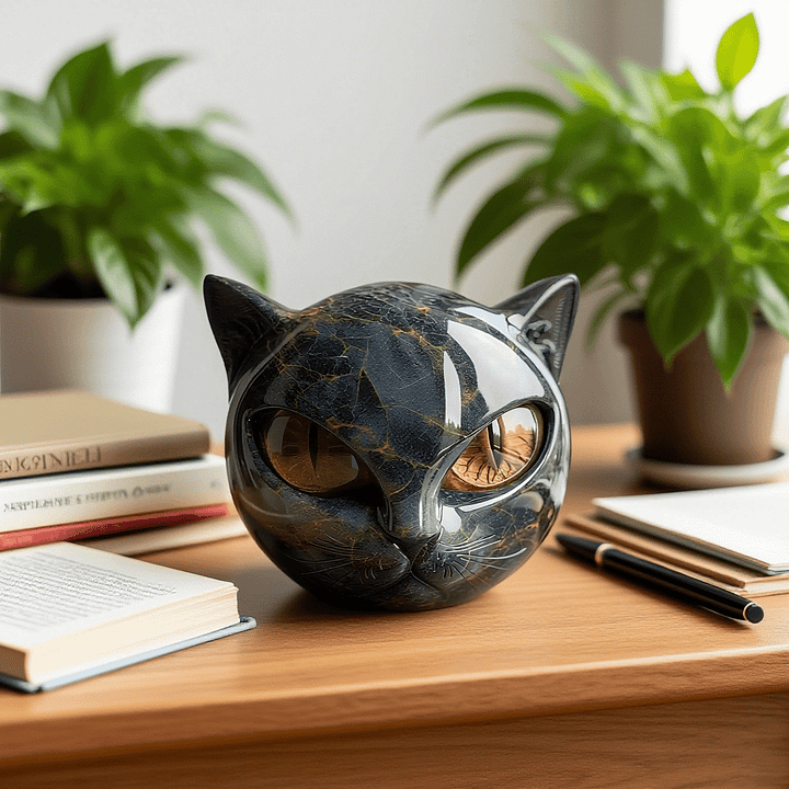 Cas | Mystieke Zwarte Kat Hoofd Sculptuur