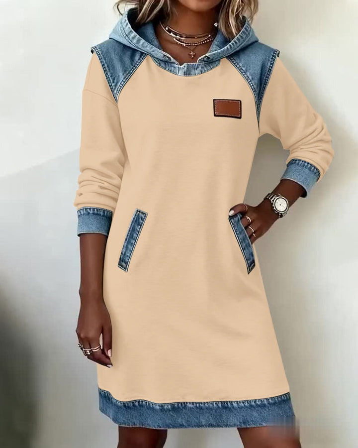 Tonia | Casual Jurk met Kap en Denim Accenten