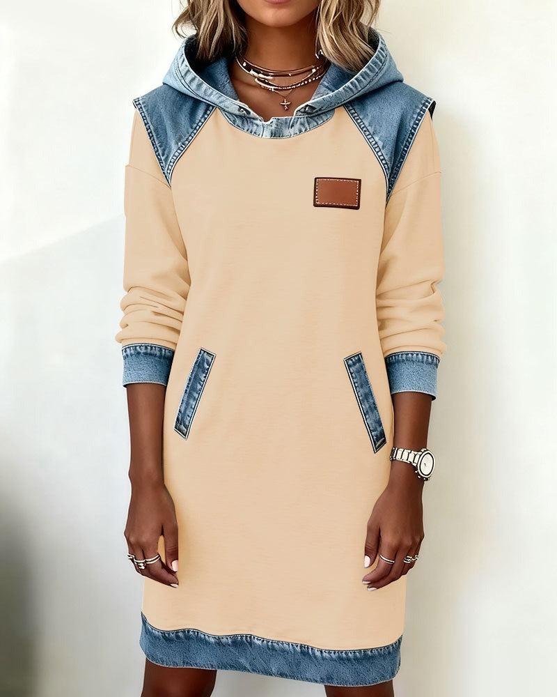 Tonia | Casual Jurk met Kap en Denim Accenten