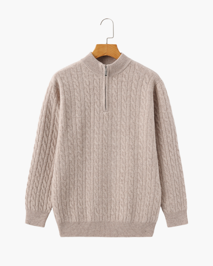 100% Kasjmier Geweven Half-Zip Trui