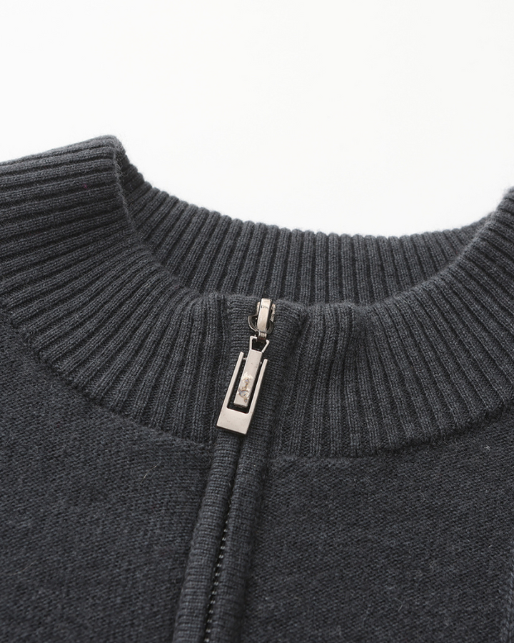 100% Kasjmier Geribde Half-Zip Trui