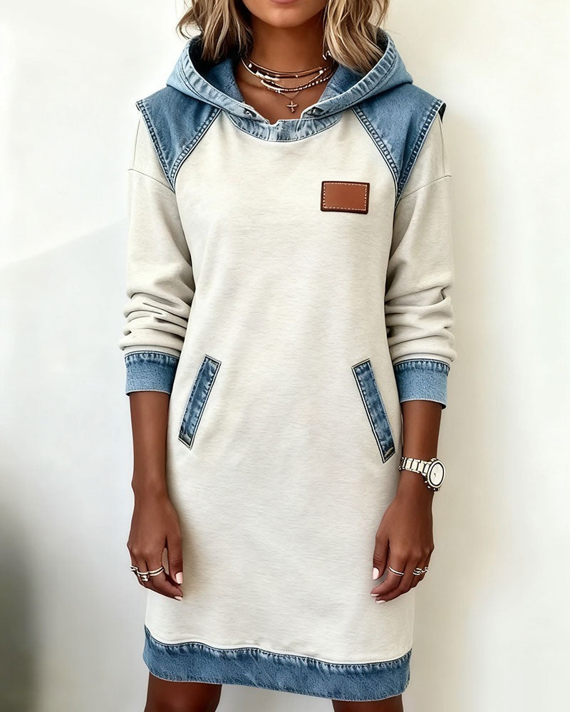 Tonia | Casual Jurk met Kap en Denim Accenten