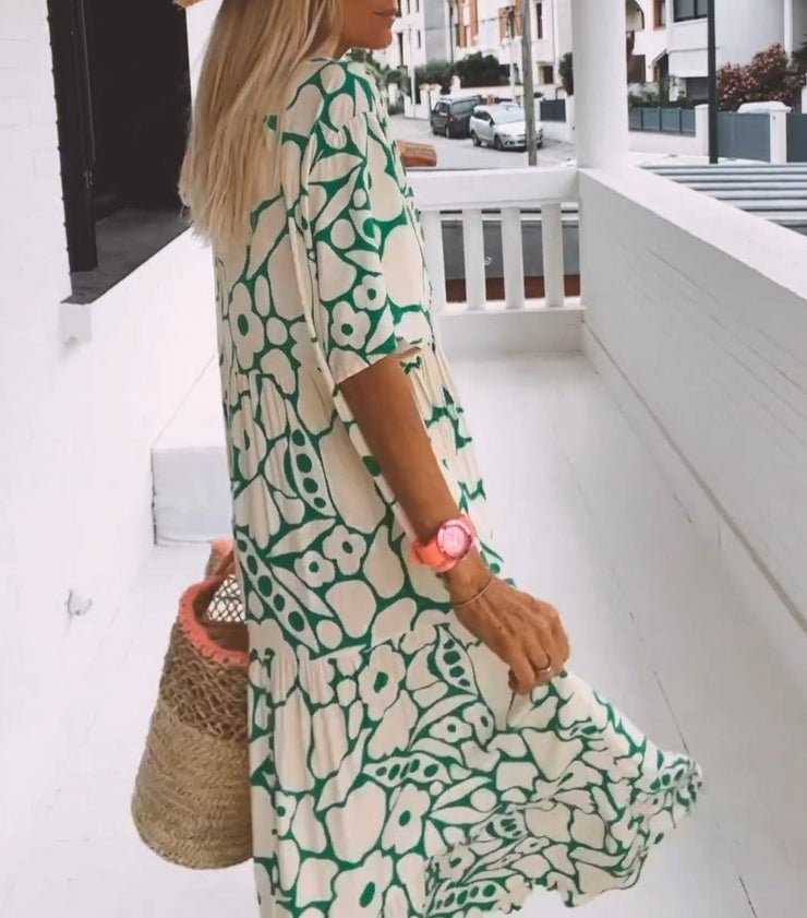 Anna | Ibiza-stijl jurk met bohemian bloemenprint