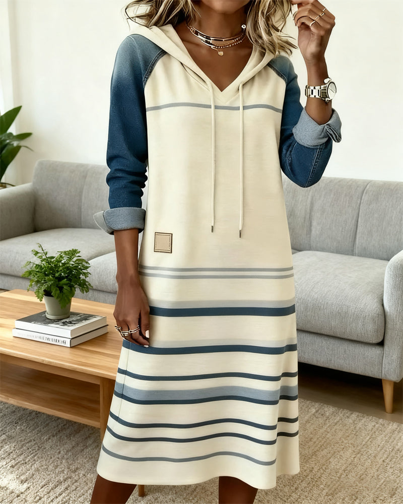 Jacolien | Gestreepte Hoodie Jurk met Kleurmix