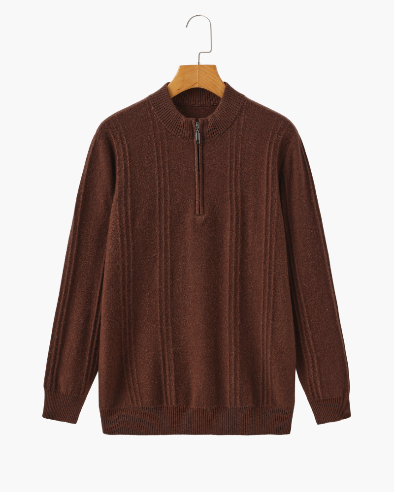 100% Kasjmier Geribde Half-Zip Trui