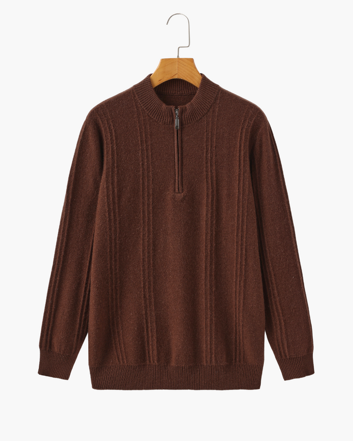 100% Kasjmier Geribde Half-Zip Trui