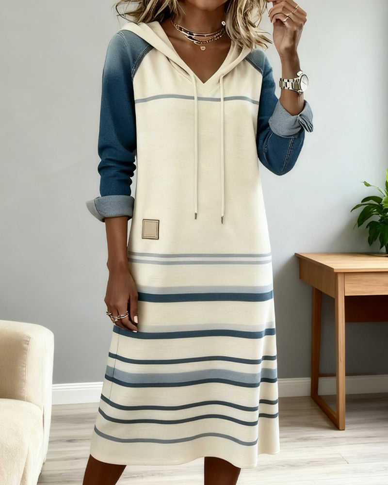 Jacolien | Gestreepte Hoodie Jurk met Kleurmix