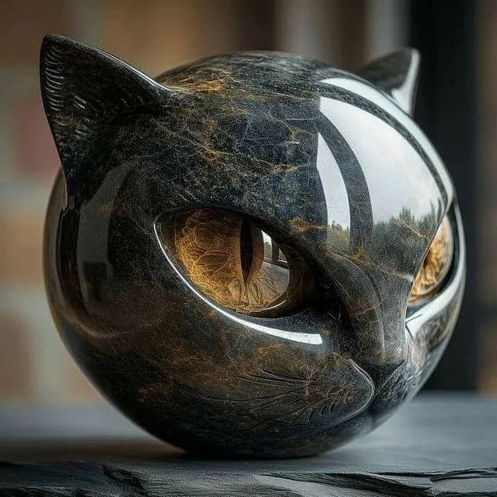 Cas | Mystieke Zwarte Kat Hoofd Sculptuur