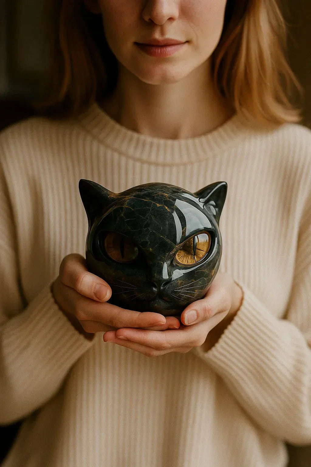Cas | Mystieke Zwarte Kat Hoofd Sculptuur