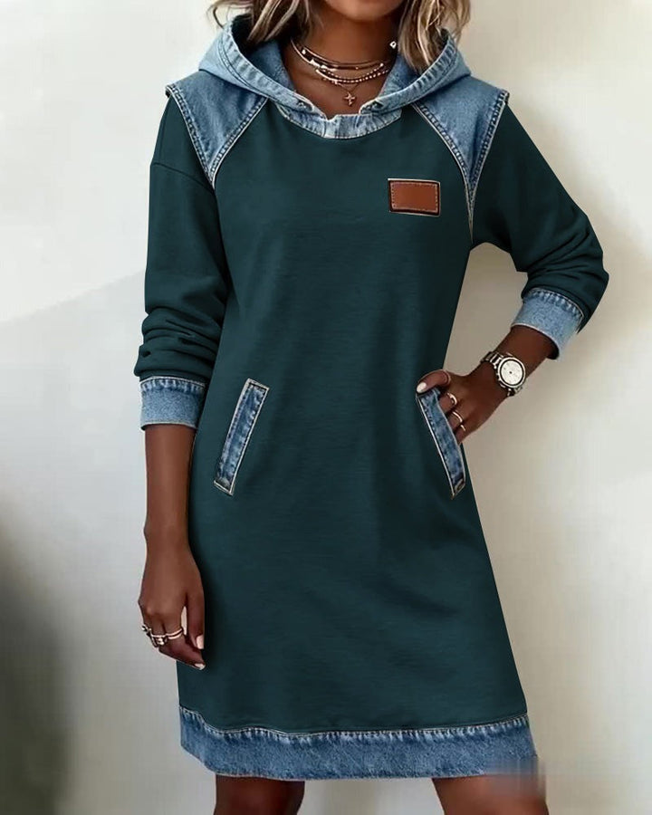 Tonia | Casual Jurk met Kap en Denim Accenten
