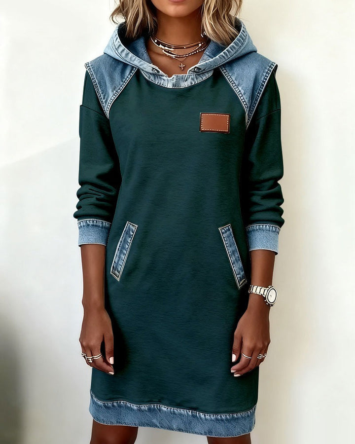 Tonia | Casual Jurk met Kap en Denim Accenten