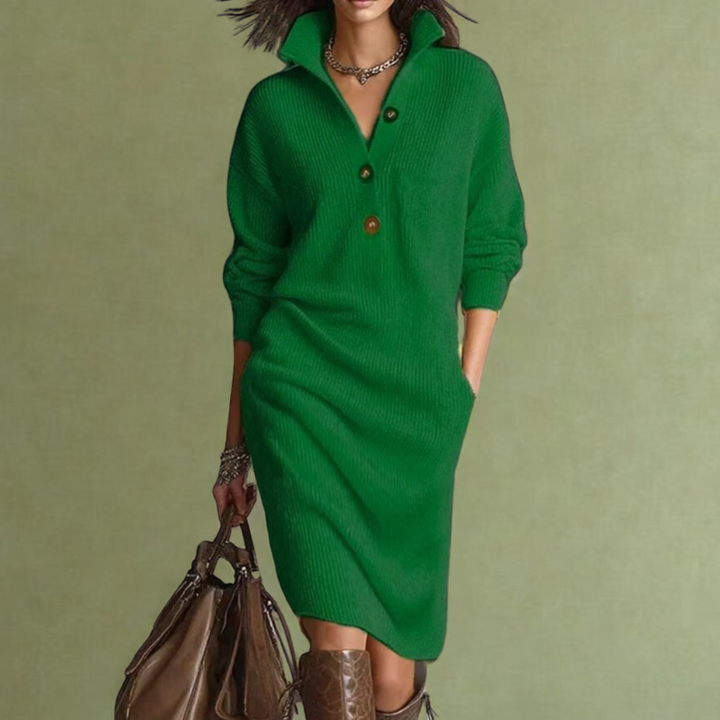 Rika | Gezellige Knopen-Up Trui Jurk voor Moeiteloze Elegantie