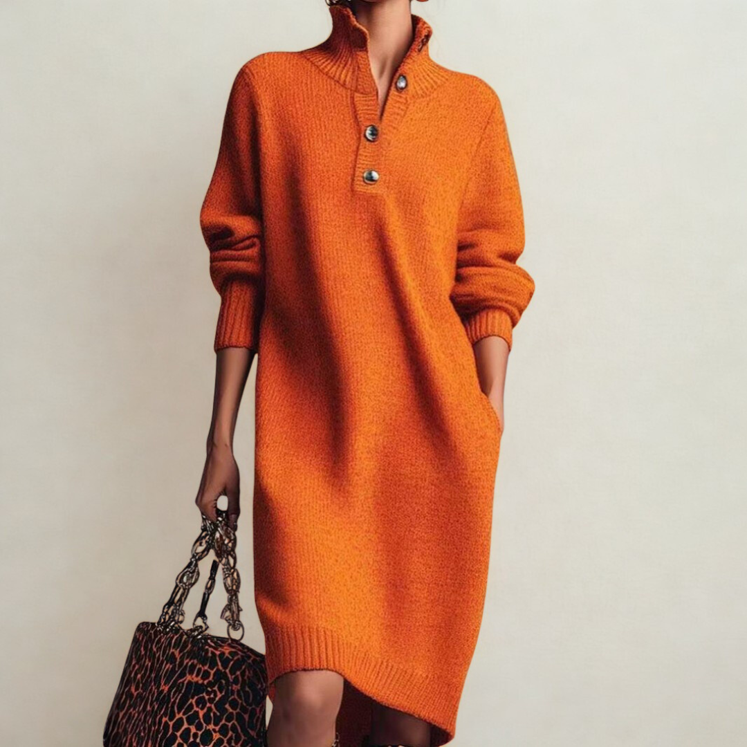 Rika | Gezellige Knopen-Up Trui Jurk voor Moeiteloze Elegantie