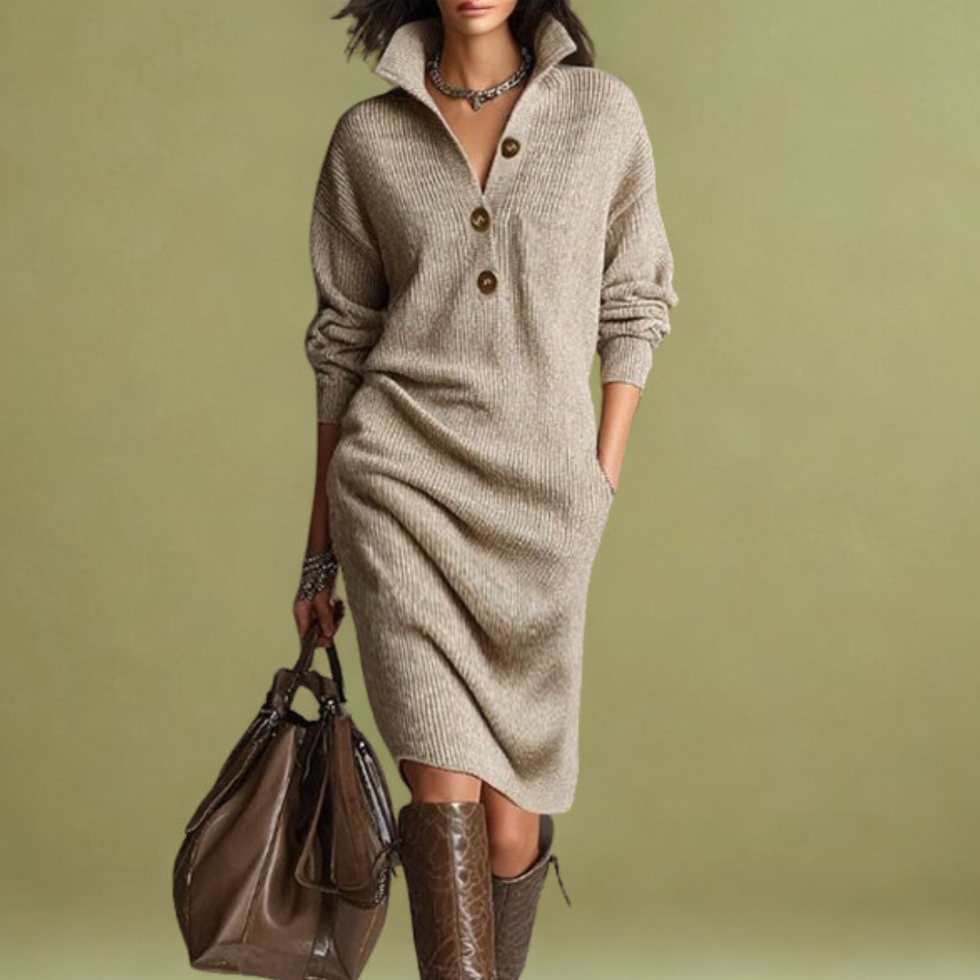 Rika | Gezellige Knopen-Up Trui Jurk voor Moeiteloze Elegantie