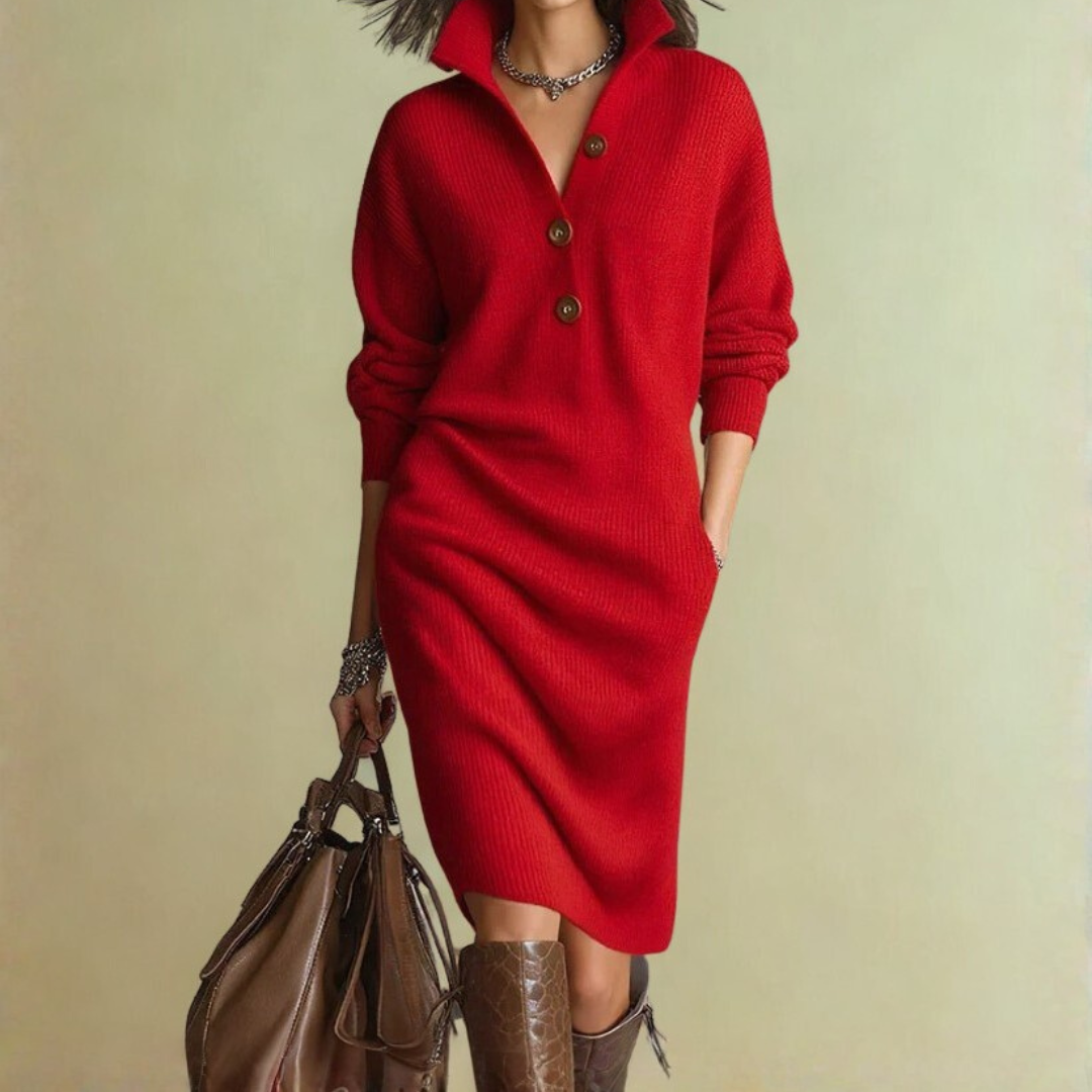 Rika | Gezellige Knopen-Up Trui Jurk voor Moeiteloze Elegantie