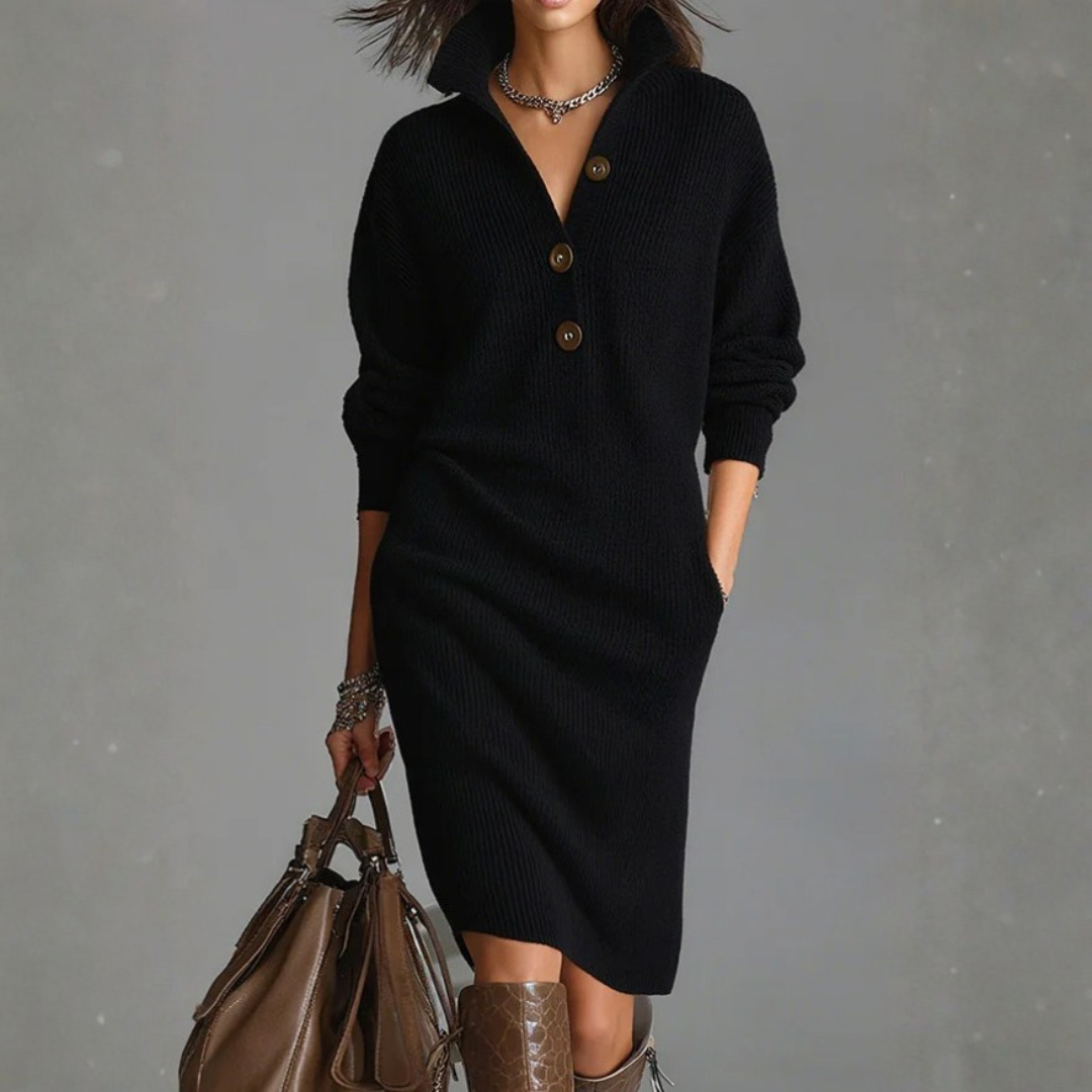 Rika | Gezellige Knopen-Up Trui Jurk voor Moeiteloze Elegantie