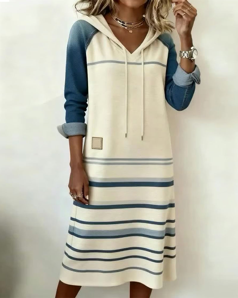 Jacolien | Gestreepte Hoodie Jurk met Kleurmix