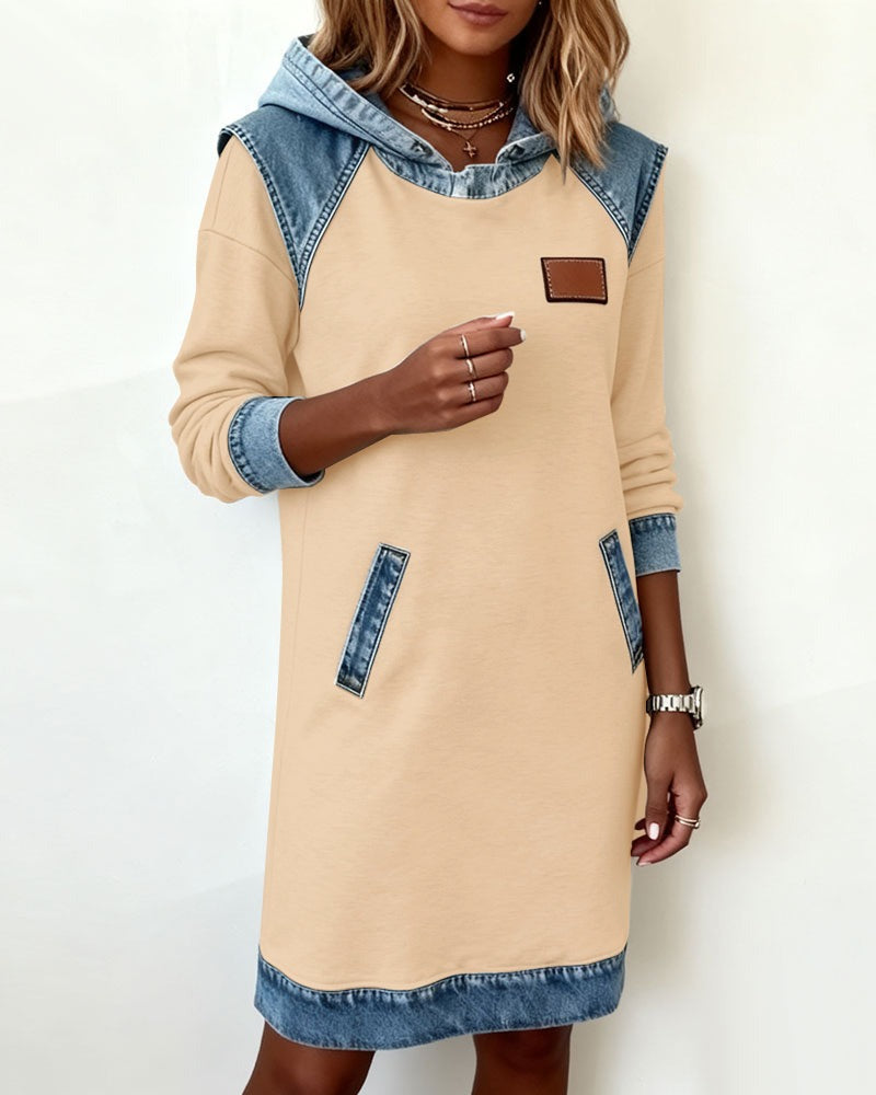 Tonia | Casual Jurk met Kap en Denim Accenten