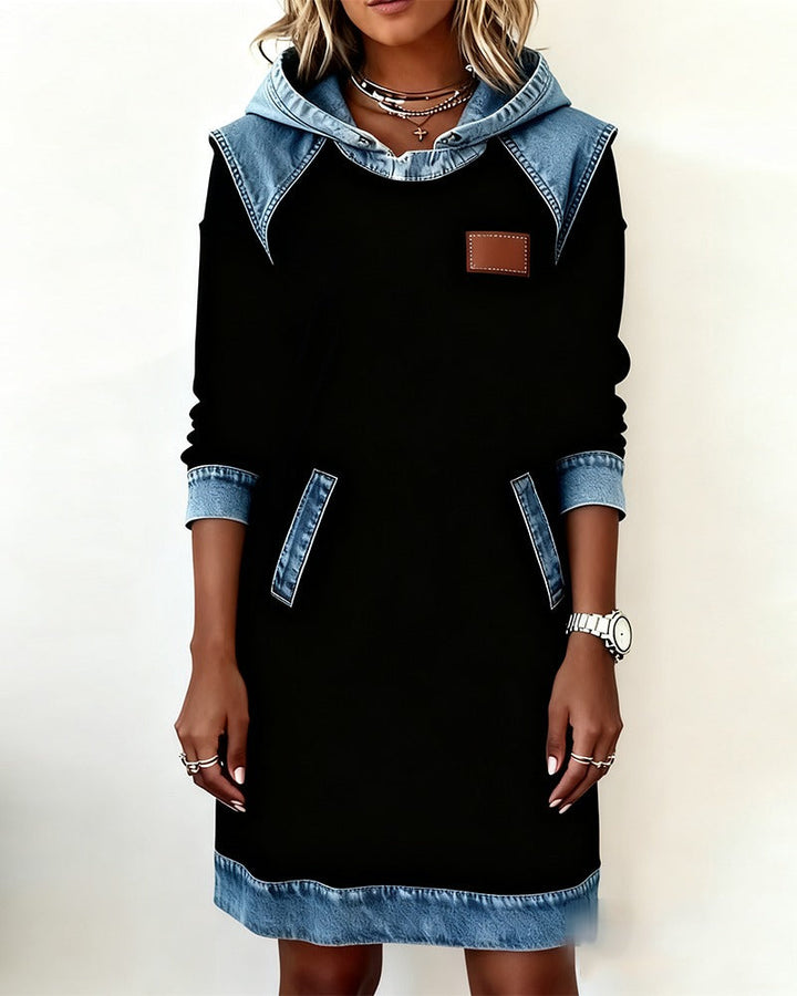 Tonia | Casual Jurk met Kap en Denim Accenten
