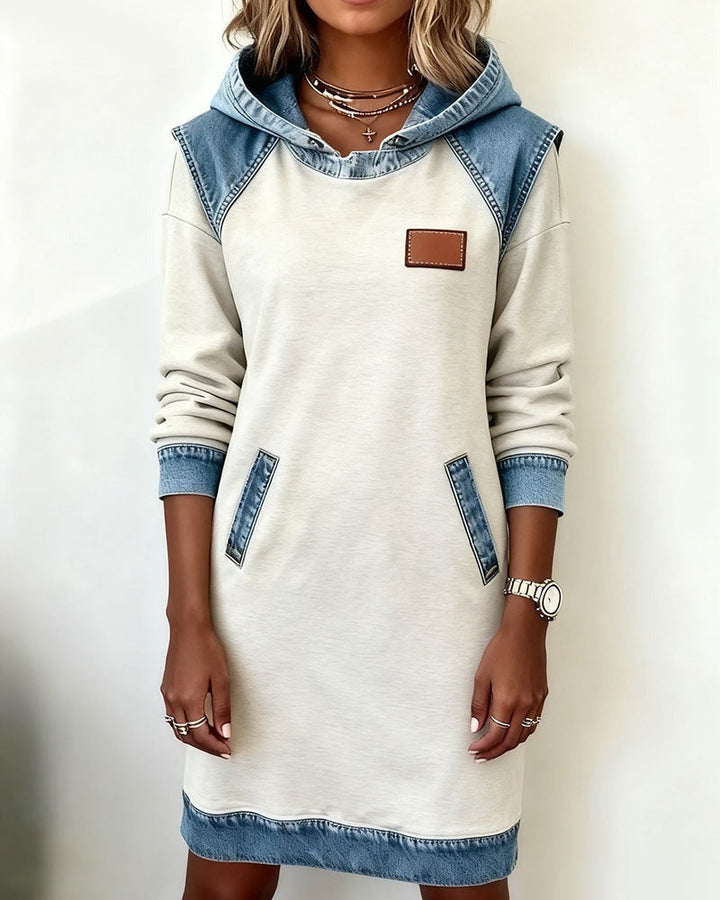 Tonia | Casual Jurk met Kap en Denim Accenten
