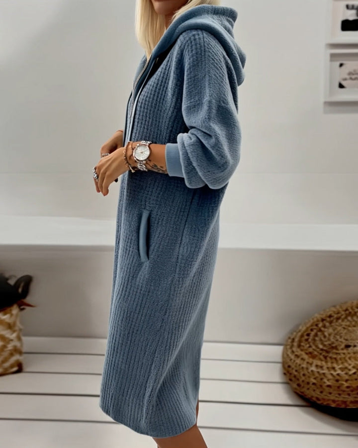 Aafke | Casual jurk met capuchon en honingraatbreisel