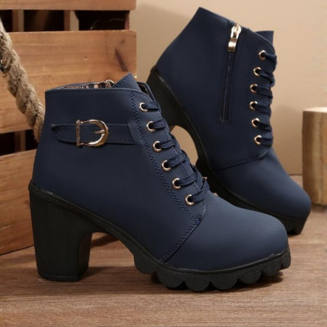 Gretchen | Chic Veterschoenen met Metalen Gesp en Chunky Enkellaarsjes