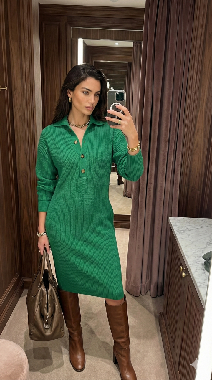 Rika | Gezellige Knopen-Up Trui Jurk voor Moeiteloze Elegantie