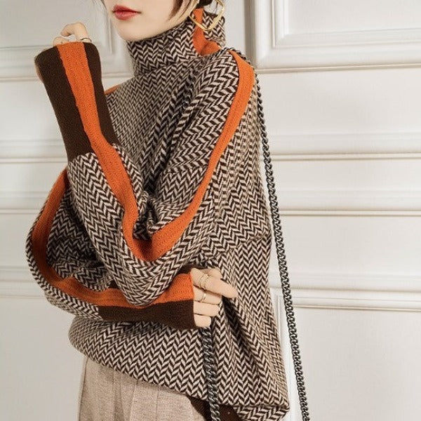 Andrina | Trui met hoge kraag en contrasterende strepen