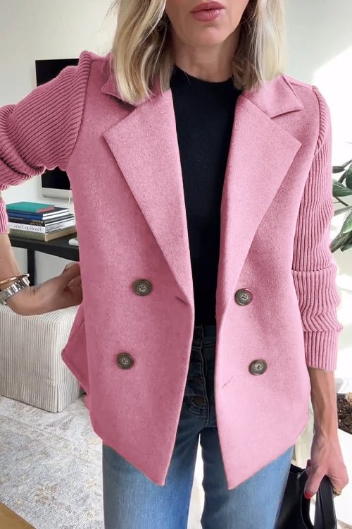 Margriet | Dubbelgeknoopte blazer met gebreide mouwen