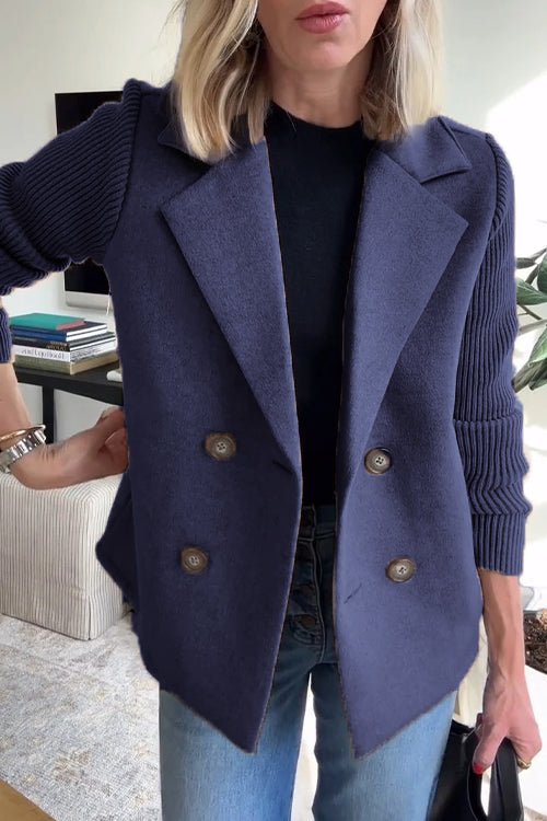 Margriet | Dubbelgeknoopte blazer met gebreide mouwen