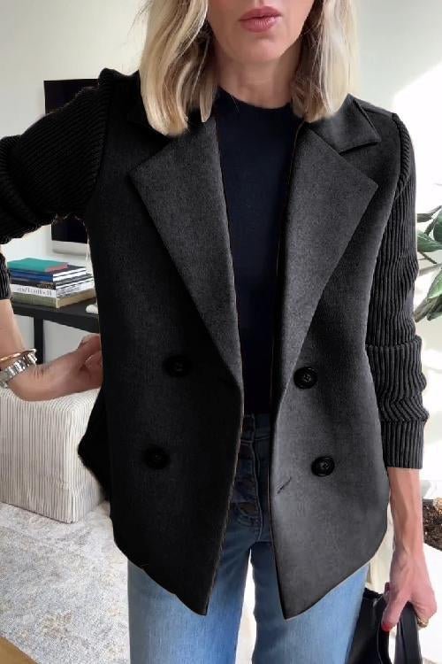 Margriet | Dubbelgeknoopte blazer met gebreide mouwen