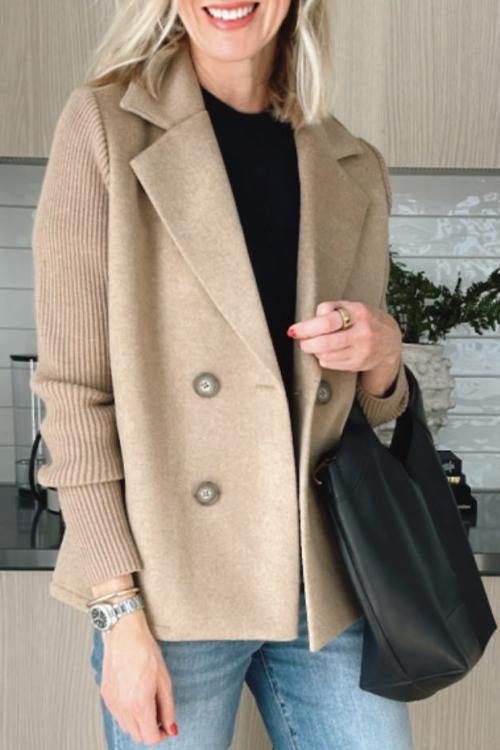 Margriet | Dubbelgeknoopte blazer met gebreide mouwen