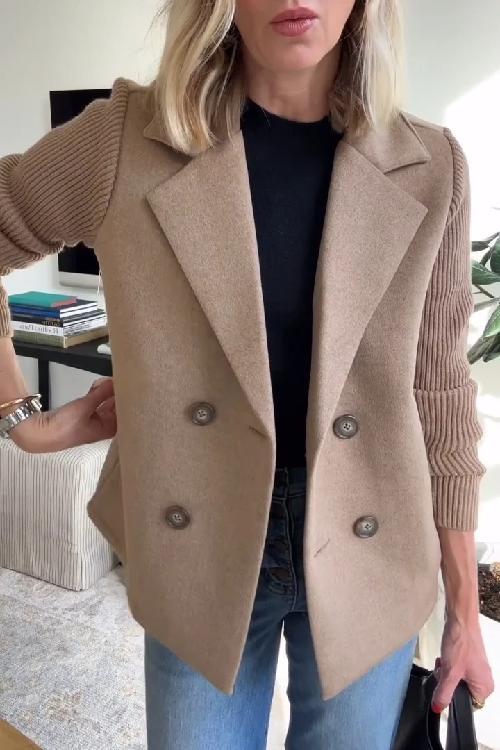 Margriet | Dubbelgeknoopte blazer met gebreide mouwen