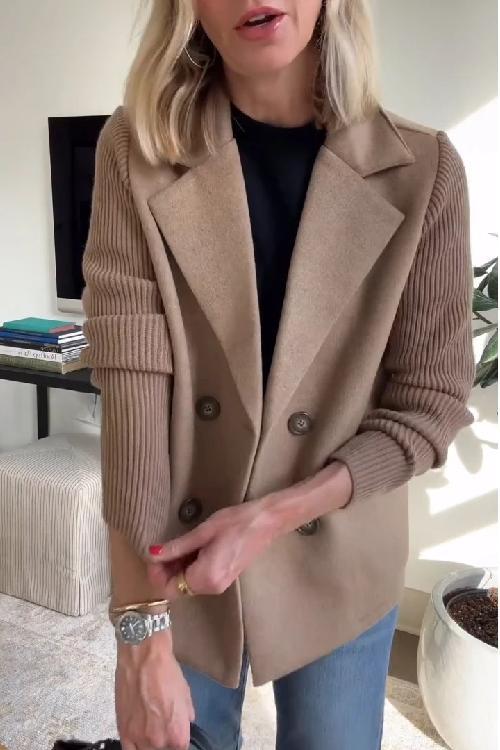 Margriet | Dubbelgeknoopte blazer met gebreide mouwen